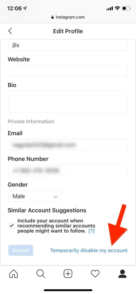 temporarily disable your instagram account